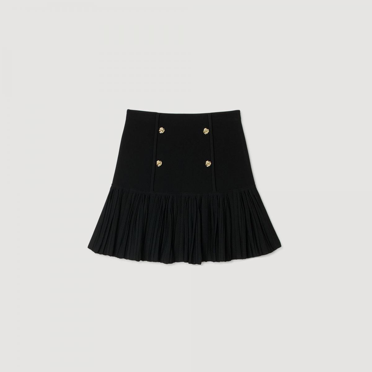 산드로 플리츠 더블버튼 니트 미니 스커트 SFPJU01504_20 SCHWARZ - 메인 이미지