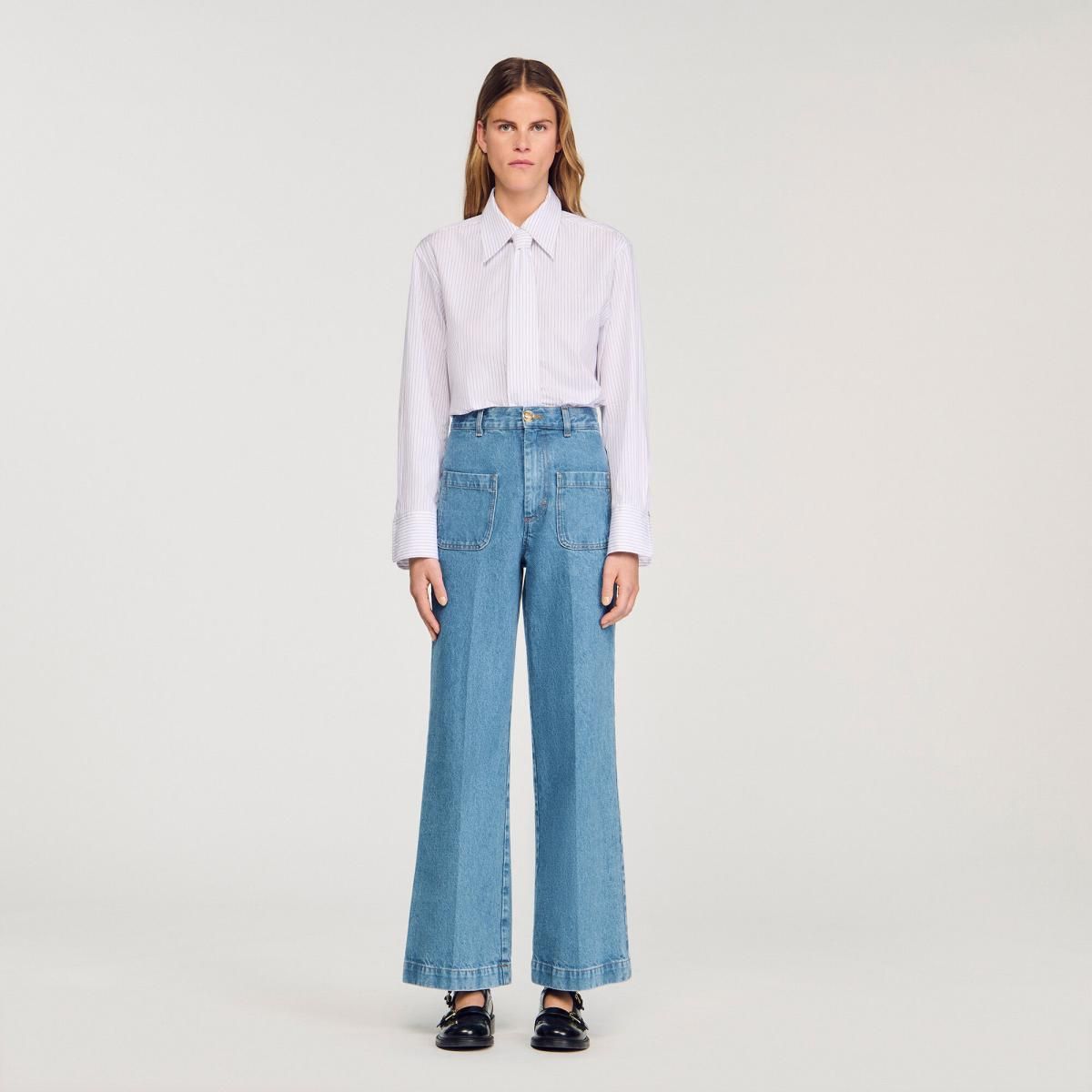 산드로 트렌디 하이웨이스트 와이드핏 연청 데님 팬츠 SFPJE00764_4785 JEANSBLAU - 상세 이미지 4
