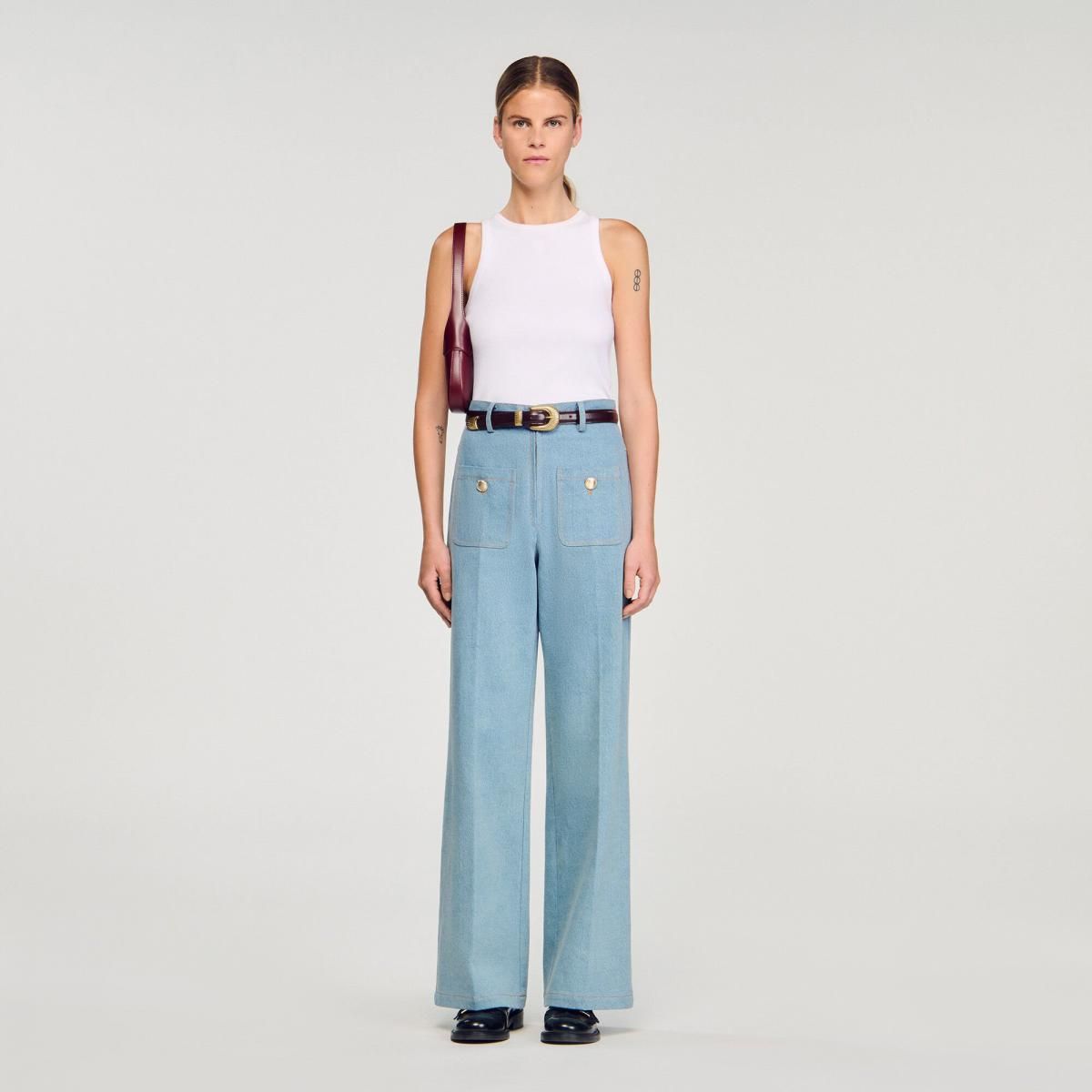 산드로 트렌디 데님 하이웨이스트 와이드핏 청바지 SFPJE00773_4785 JEANSBLAU - 상세 이미지 2