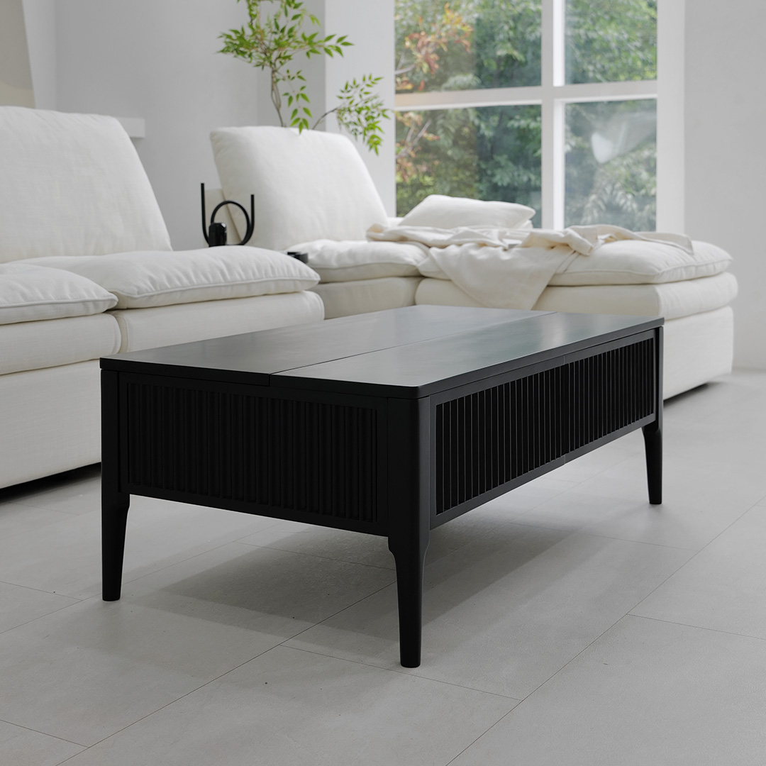 자야캠핑 포르보 직사각 원목 블랙 서랍형 리프트업 거실 소파 테이블