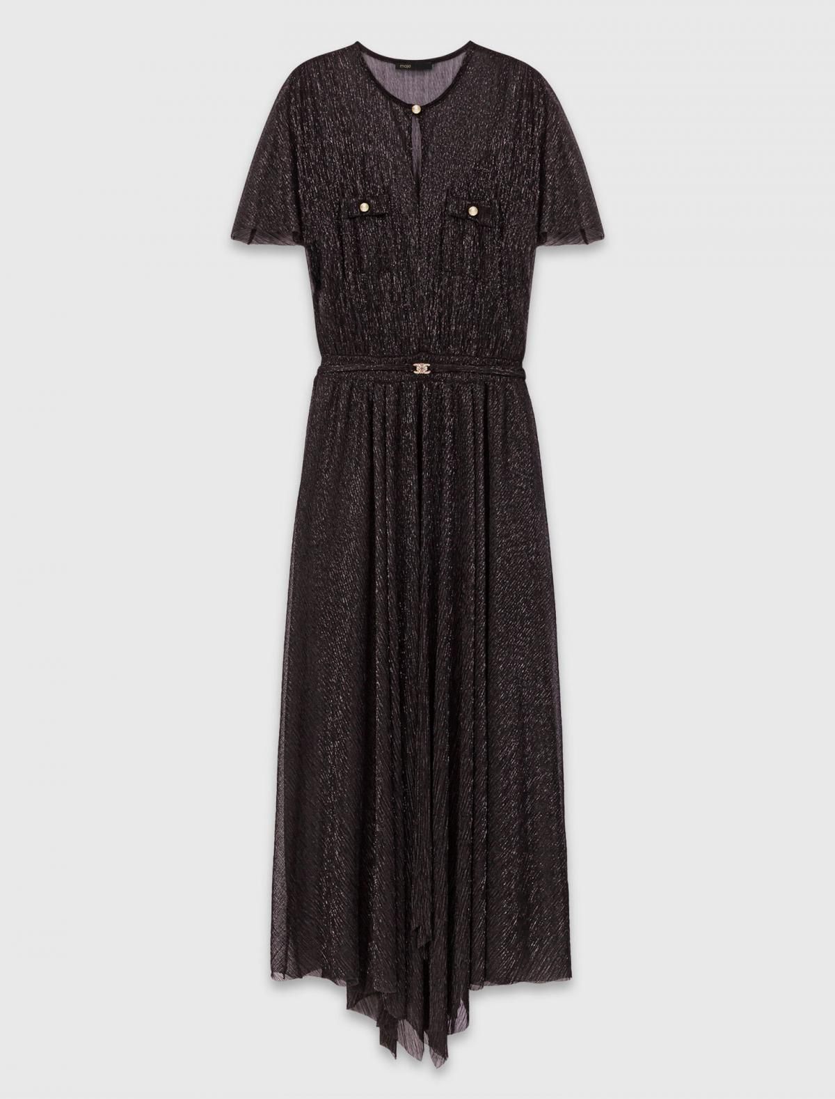 마쥬 메탈릭 플리츠 롱 원피스 3661601977787 SCHWARZ - 상품 이미지