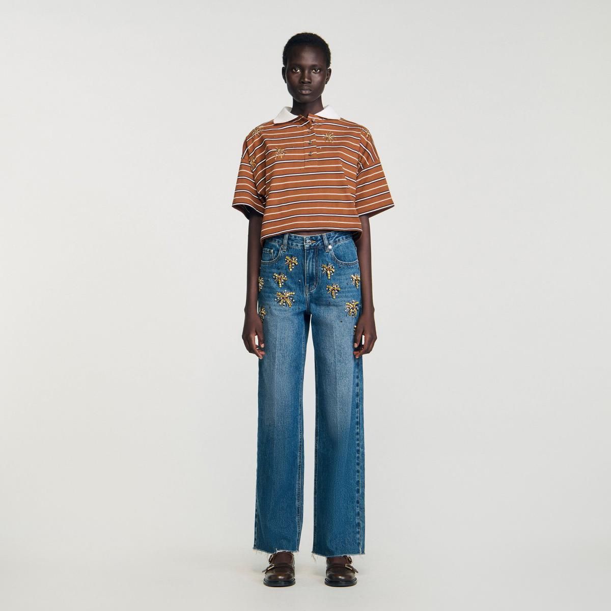 산드로 스트라스 스트레이트핏 데님 청바지 SFPJE00788_4785 JEANSBLAU - 상세 이미지 3