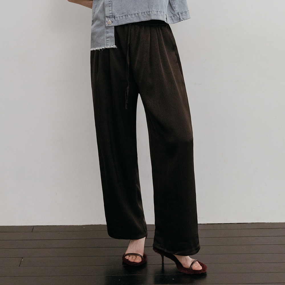 투핀턱 밴딩 새틴 와이드 팬츠 2color - 상세 이미지 5