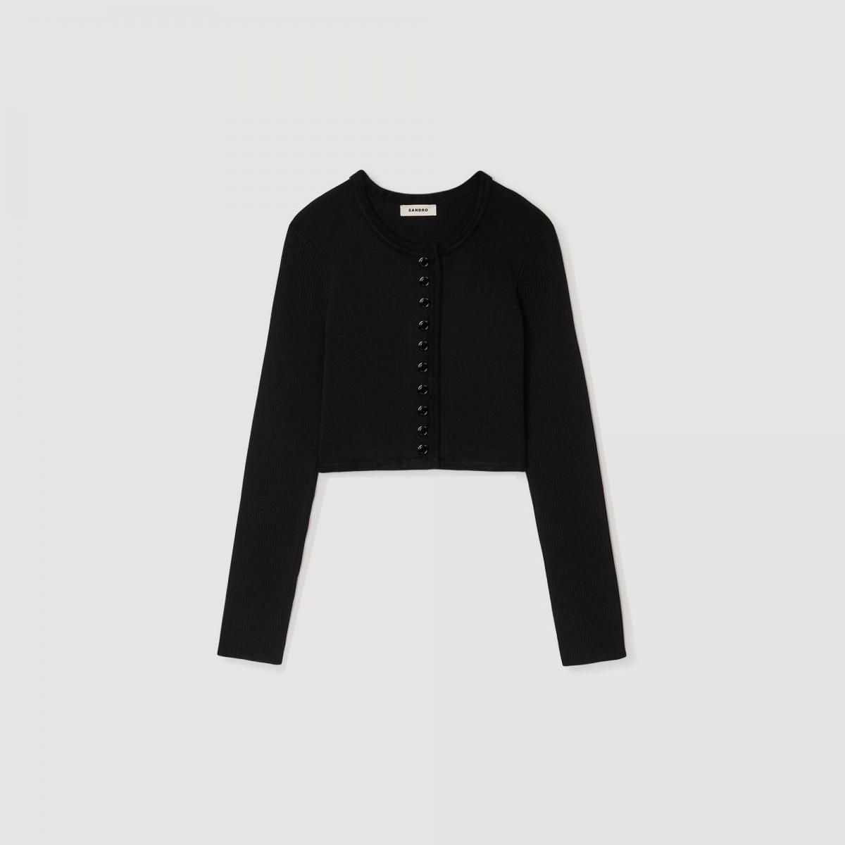 산드로 크롭 라운드넥 니트 가디건 SFPCA01279_20 SCHWARZ - 상품 이미지
