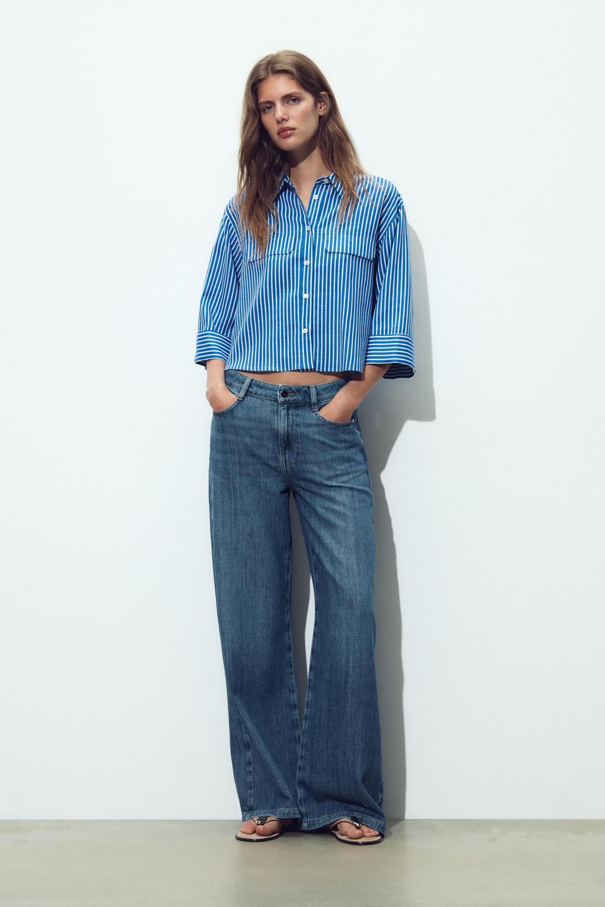 자라 스트라이프 린넨 블렌드 셔츠 2224/666 BLUE/WHITE - 상세 이미지 2