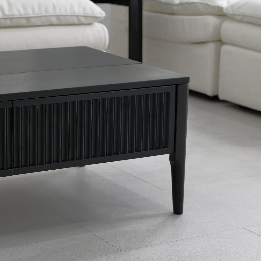 자야캠핑 포르보 직사각 원목 블랙 서랍형 리프트업 거실 소파 테이블