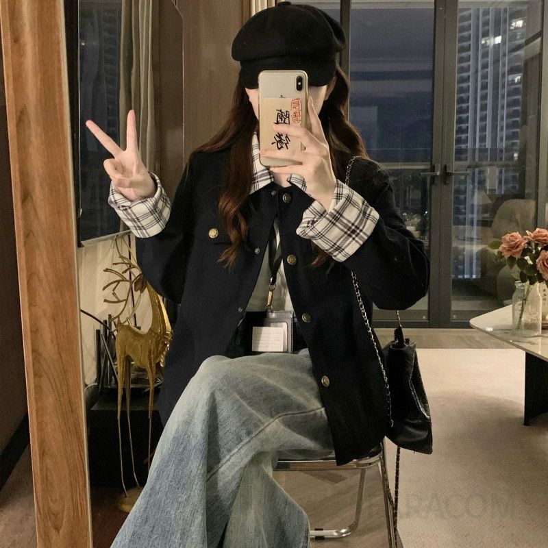 여성 빅사이즈 캐주얼 데일리 오피스룩 베이직 카라넥 오버핏 루즈핏 간절기 아우터 자켓 점퍼 블루종 하객룩 출근룩 봄 가을 - 상세 이미지 2