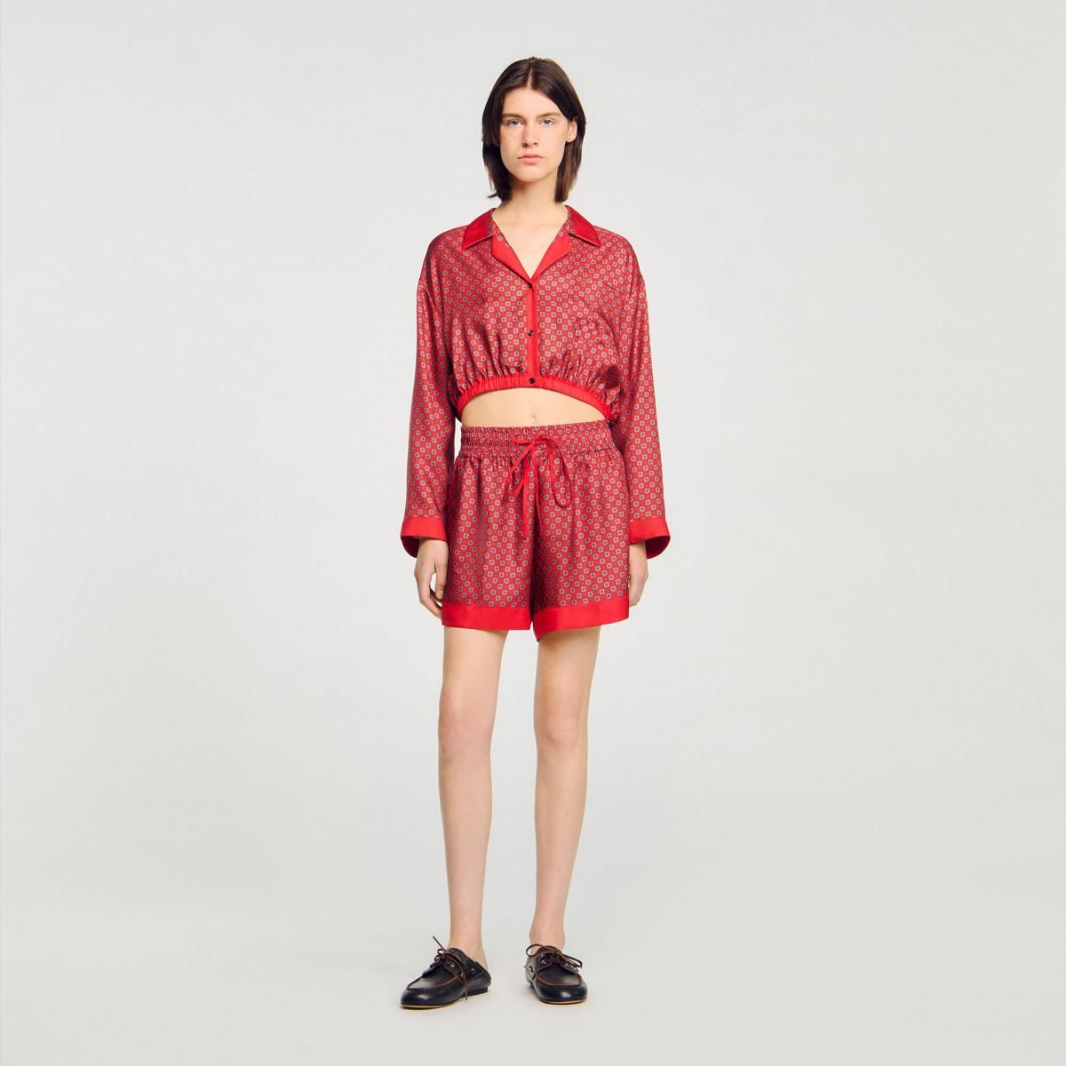 산드로 에스닉 프린트 플루이드 박서핏 반바지 SFPSH00542_C124 ROUGE / ROSE - 상세 이미지 3