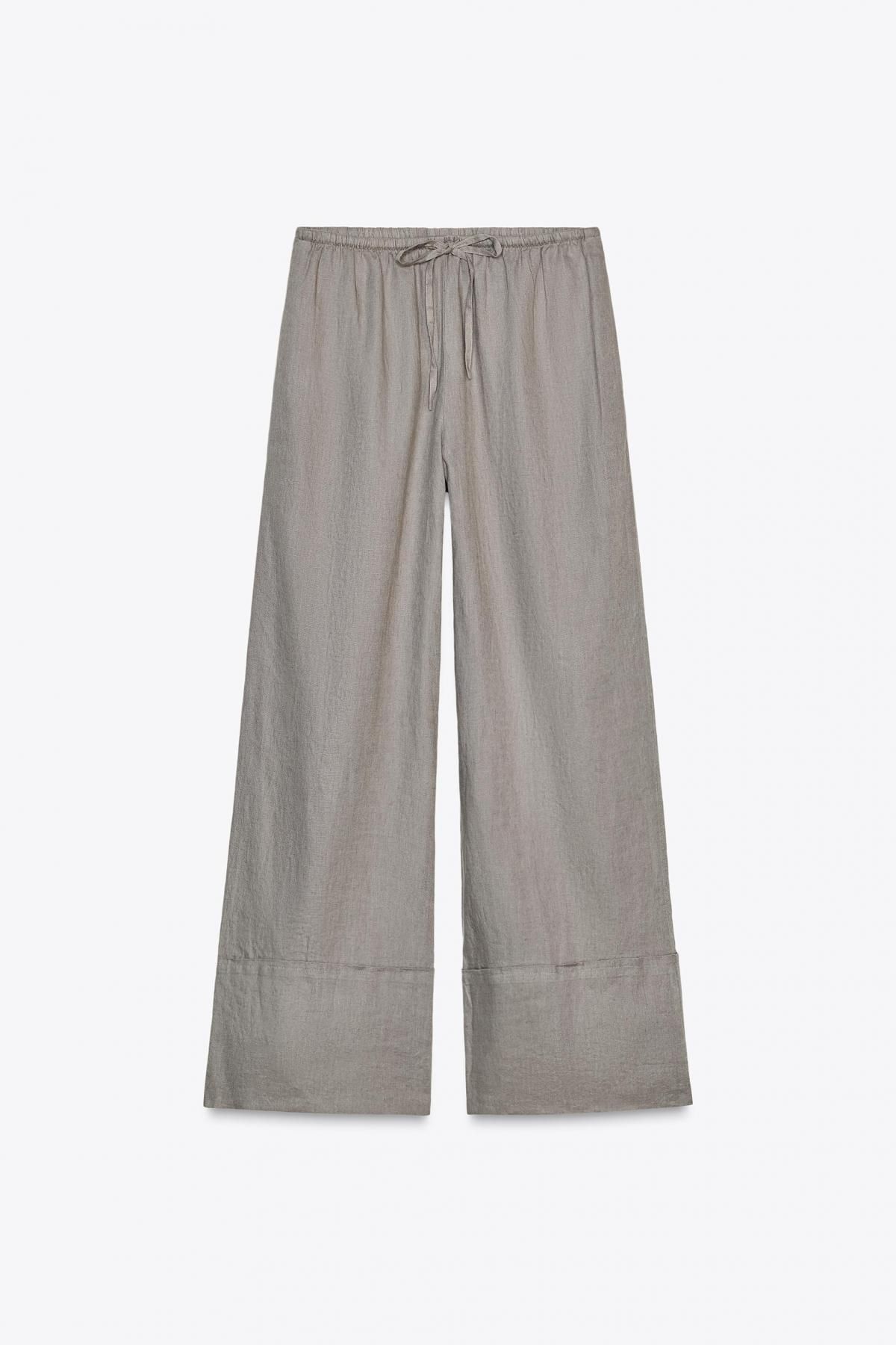 자라 프리미엄 린넨 와이드 팬츠 미드라이즈 드로스트링 4786/091 LIGHT GREY - 상품 이미지