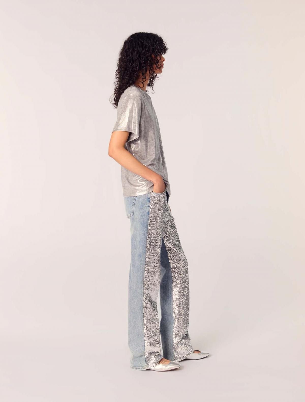 마쥬 메탈릭 라메 라운드넥 반팔 티셔츠 3661601898181 SILBER - 상세 이미지 3