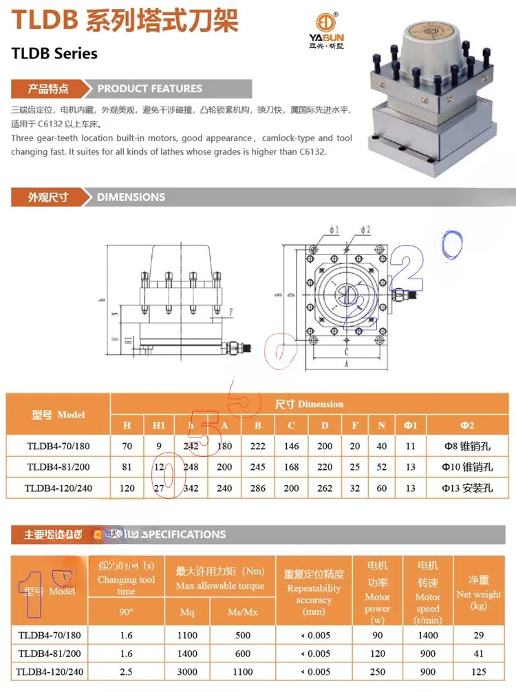 CNC 전기 터렛 공구 홀더 TLDB4-70/6132 81/6140 120/6163