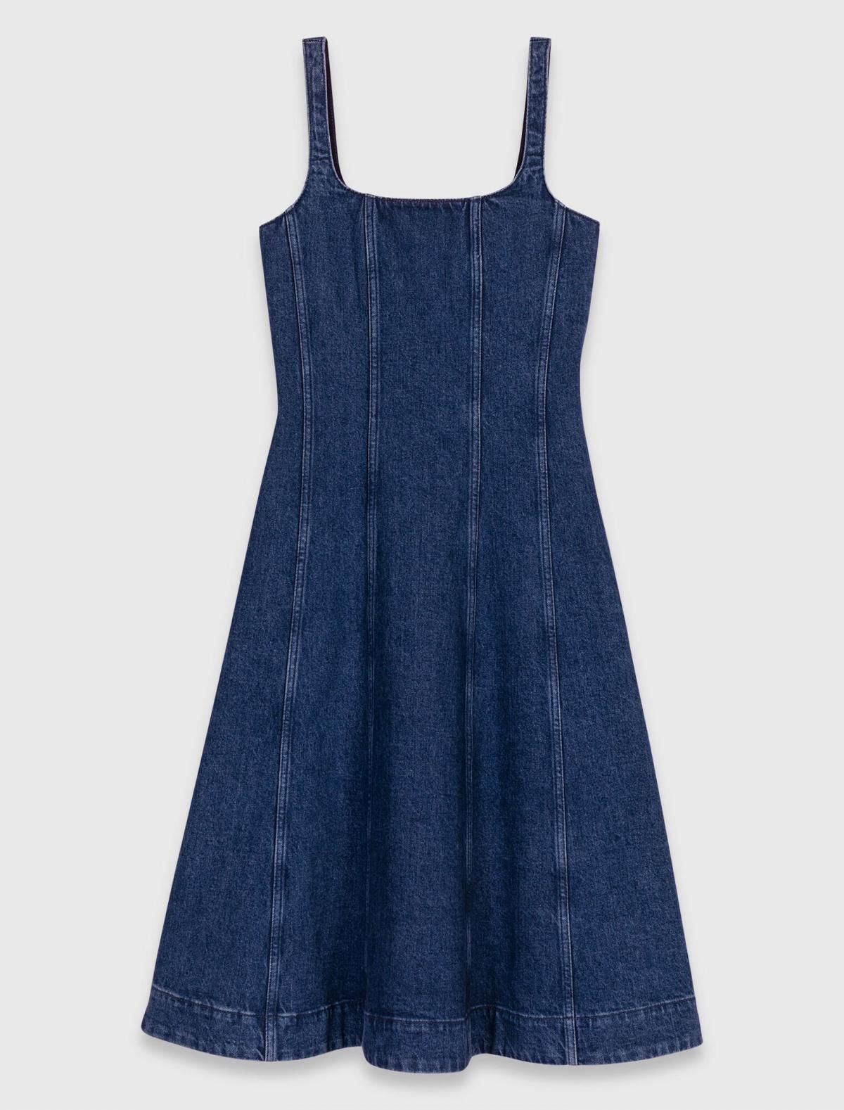 마쥬 플레어핏 포켓 백지퍼 데님 롱 원피스 3661601967191 BLEU DENIM - 상품 이미지