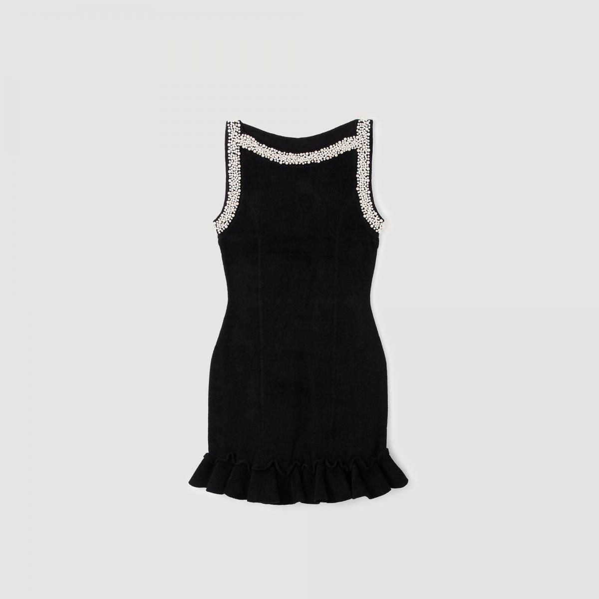 산드로 퍼플진주 미니 벨벳 원피스 SFPRO04583_20 SCHWARZ - 상품 이미지