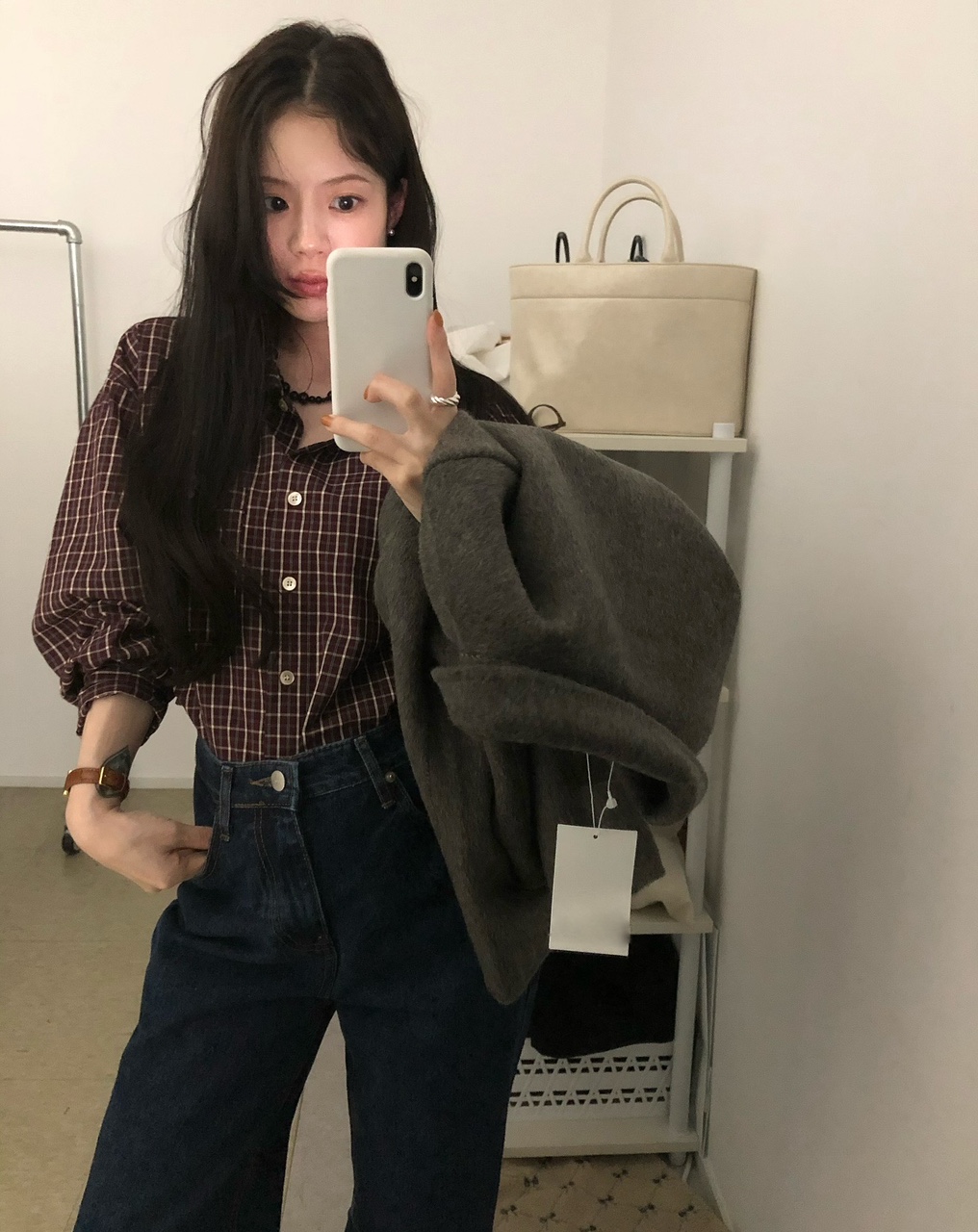 베퍼 여성 레이어드 이너 루즈핏 오버핏 체크 셔츠 - 상세 이미지 2