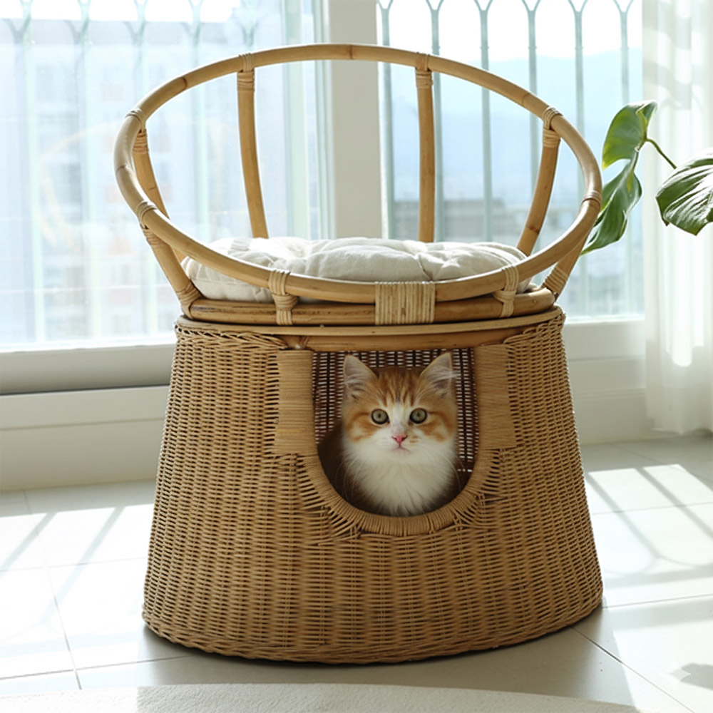 라탄 고양이집 의자 숨숨집 고양이텐트 원목 강아지 애견 펫 동굴하우스