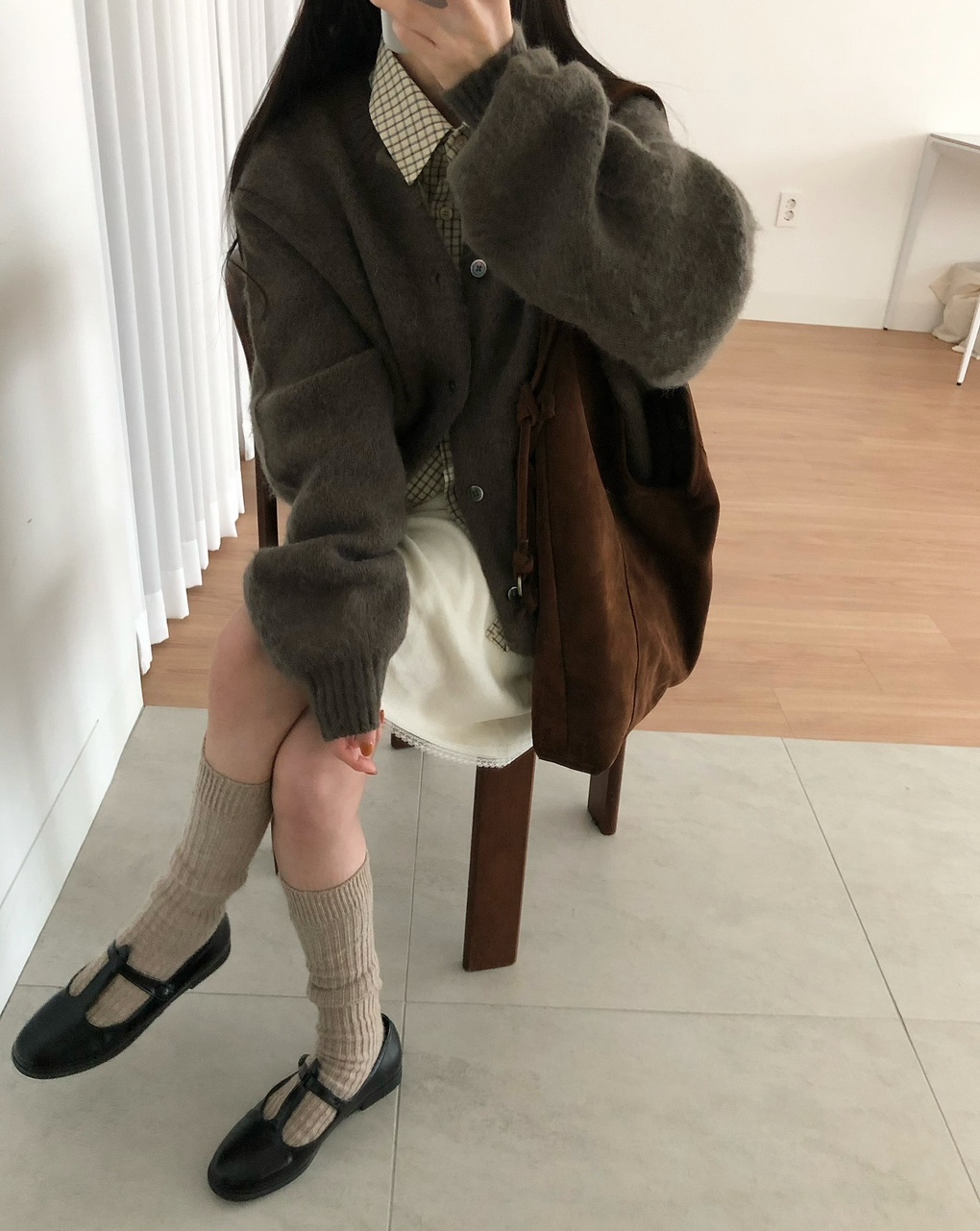 웨퍼 여성 울 모헤어 루즈핏 가디건 - 상세 이미지 2