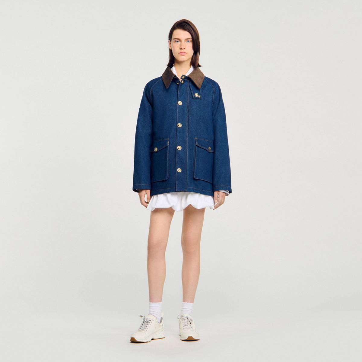 산드로 워크웨어 데님 코듀로이카라 데님재킷 SFPOU00710_4785 JEANSBLAU - 상세 이미지 3
