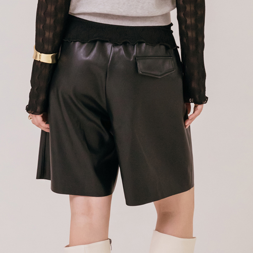 베이직 밴딩 레더 하프팬츠 - 상세 이미지 2