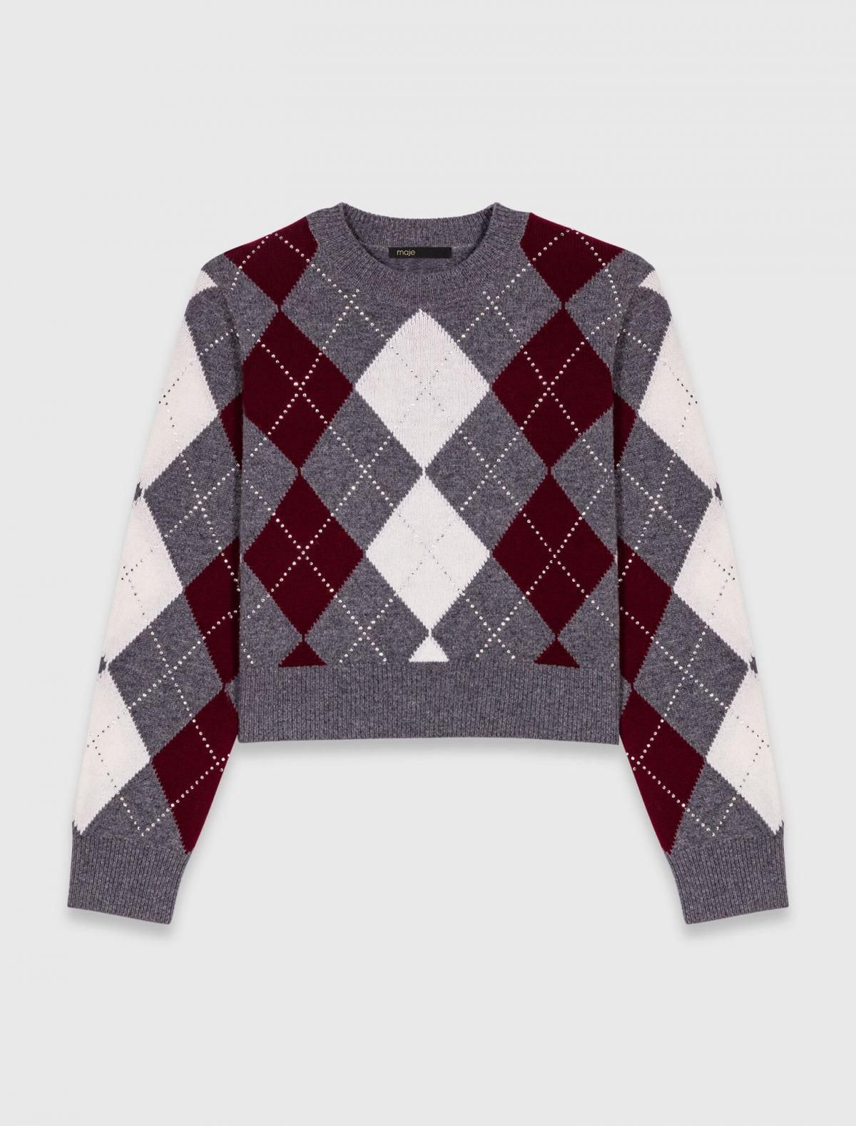 마쥬 아가일 라운드넥 크롭 니트 스웨터 3661601977091 GRIS / BORDEAUX / ECRU - 상품 이미지