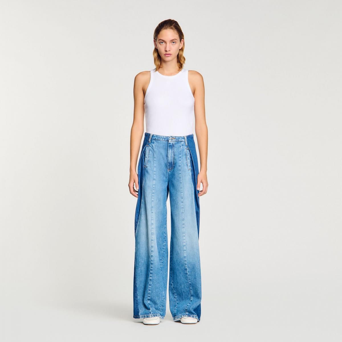 산드로 와이드 데님 배색 와이드 핏 청바지 SFPJE00714_4785 JEANSBLAU - 상세 이미지 3