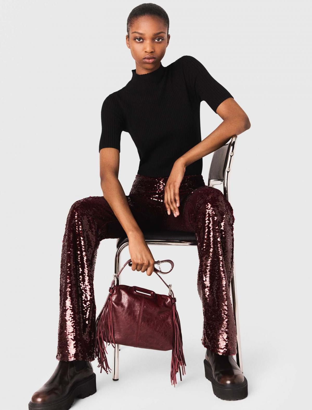 마쥬 글리터 시퀸 플레어 슬랙스 팬츠 3661601972478 BORDEAUX - 상세 이미지 5