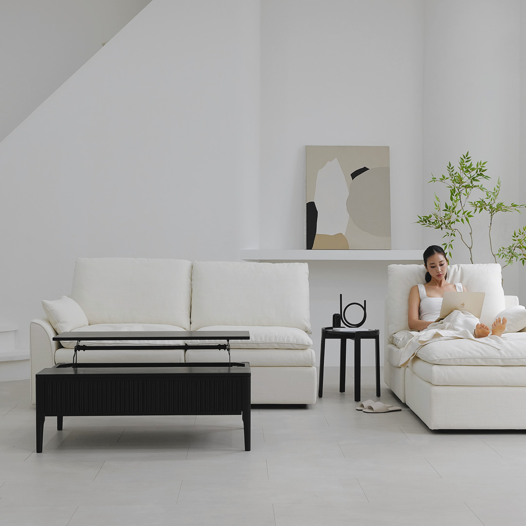 자야캠핑 포르보 직사각 원목 블랙 서랍형 리프트업 거실 소파 테이블