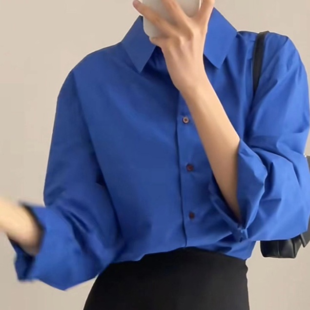 블루 셔츠 루즈핏 여성 남방 살안타템 시스루 블라우스 여름 시원한 썸머 지지미 펀칭 여자 - 상세 이미지 2