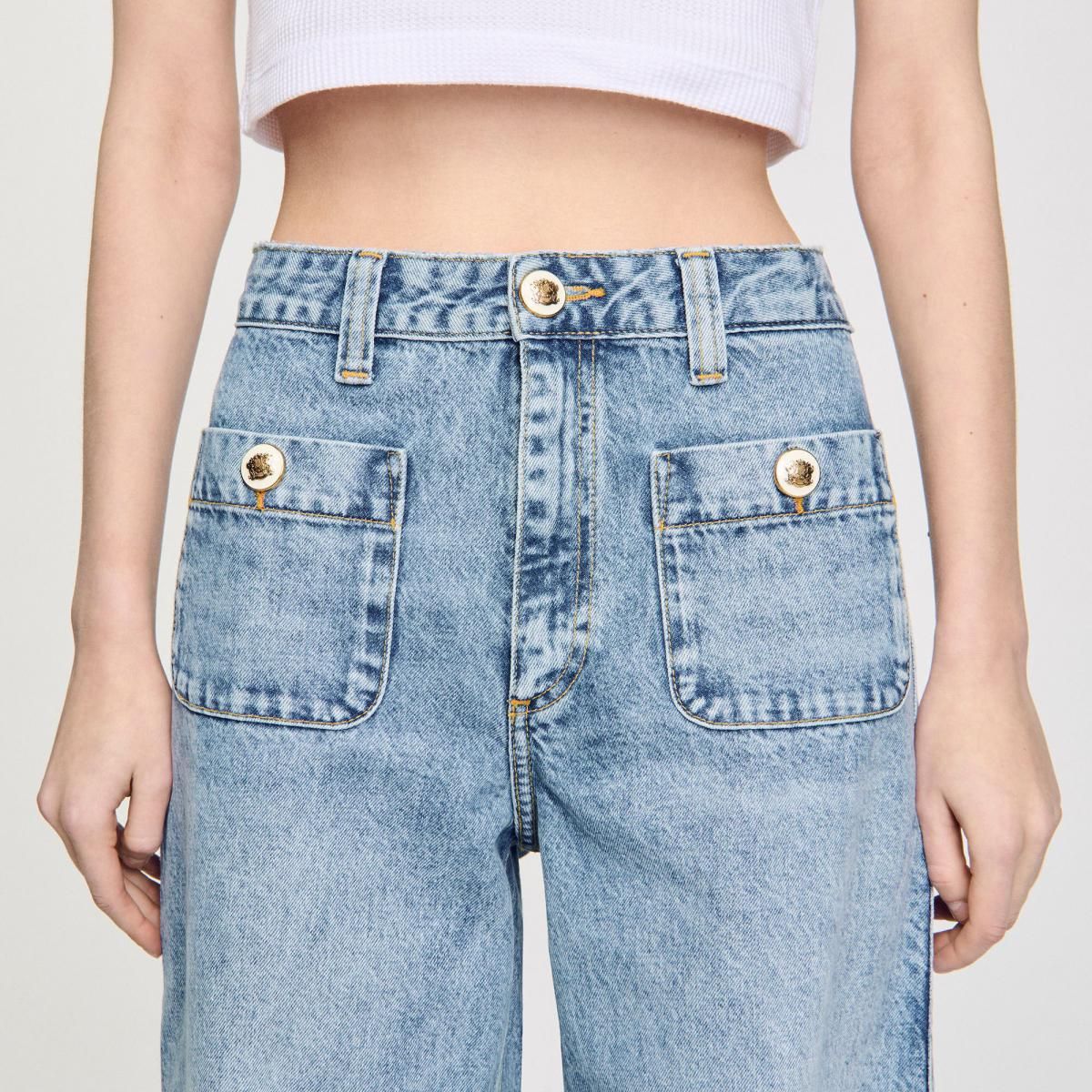산드로 트렌디 와이드핏 연청 워시드 청바지 SFPJE00732_4785 JEANSBLAU - 상세 이미지 4