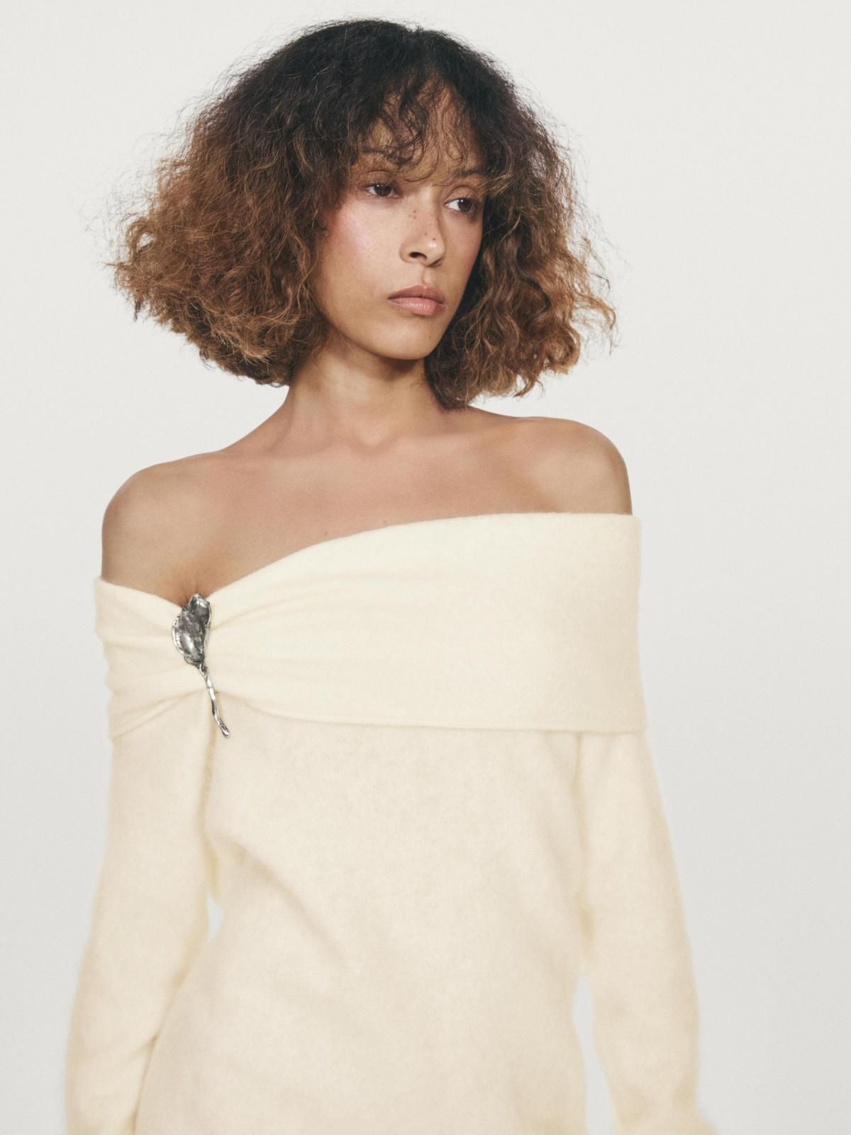 마시모두띠 오프숄더 소프트 울 캐시미어 스웨터 5828/939 OFF WHITE - 상세 이미지 4