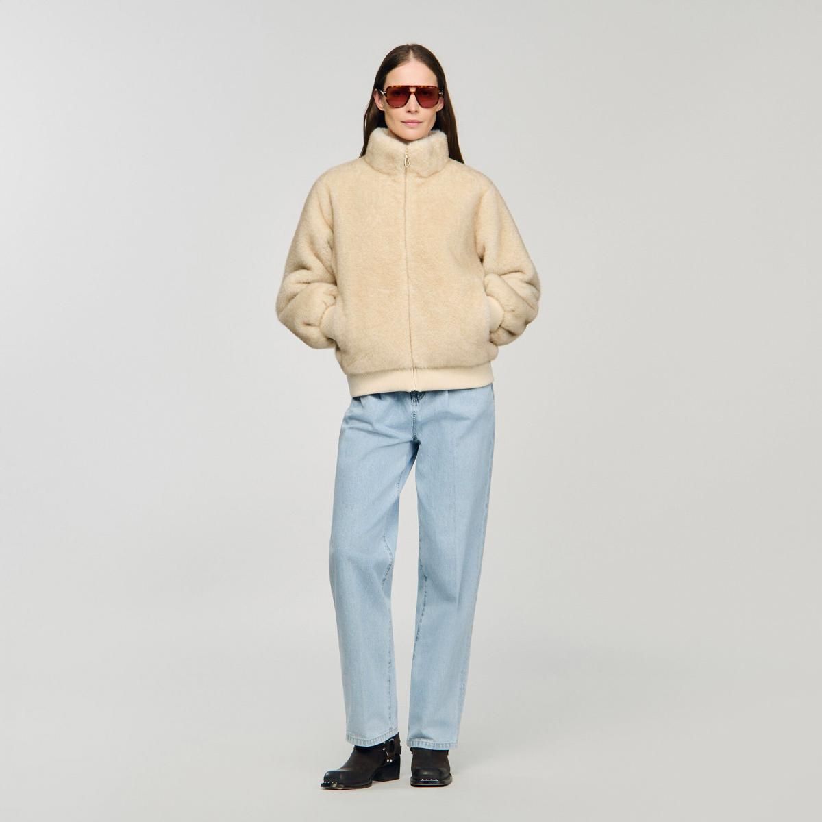 산드로 페이크퍼 하이넥 집업 재킷 SFPOU00578_16 BEIGE - 상세 이미지 2