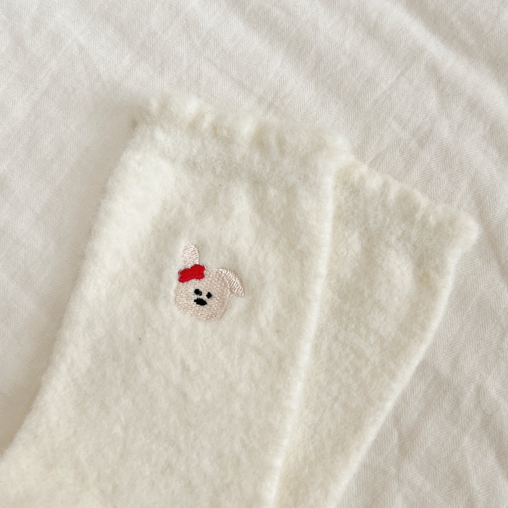 두꺼운 기모 여자 수면양말 화이트 5켤레 동물펀칭