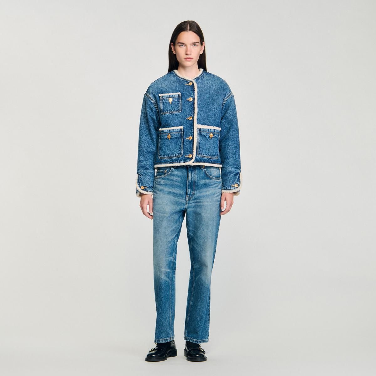 산드로 테크니컬 인조 퍼 안감 데님 재킷 SFPBL01177_4785 JEANSBLAU - 상세 이미지 4