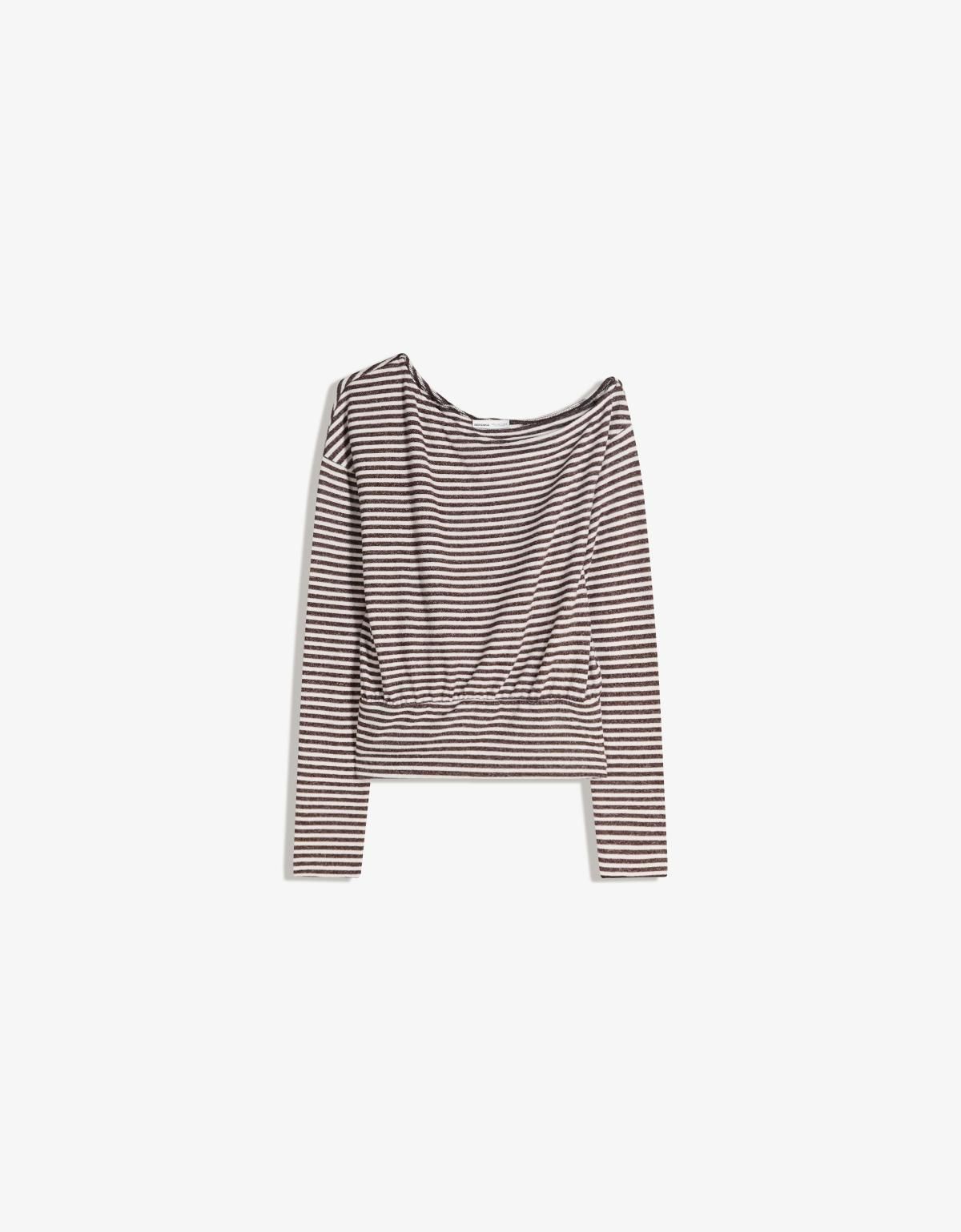 버쉬카 트렌디 스트라이프 라운드넥 니트 탑 7180/218 BROWN - 상품 이미지