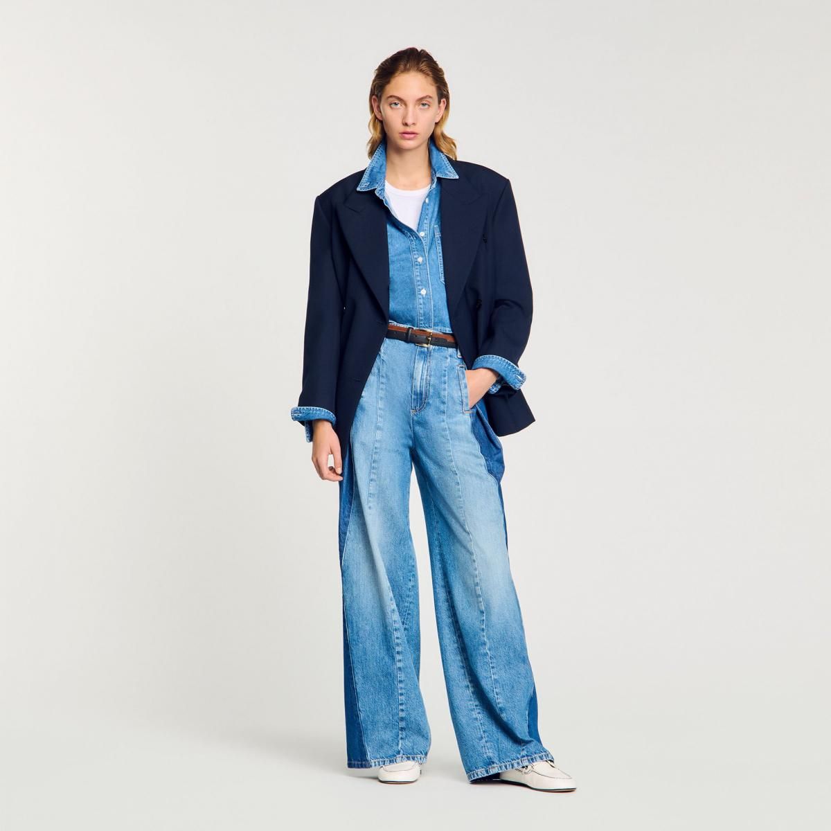 산드로 와이드 데님 배색 와이드 핏 청바지 SFPJE00714_4785 JEANSBLAU - 상세 이미지 2