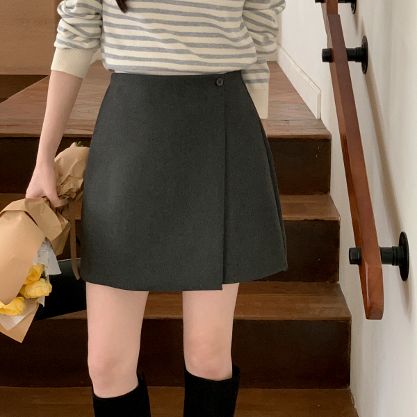 심플 베이직 버튼 랩 미니 스커트 sk7495 제품 이미지