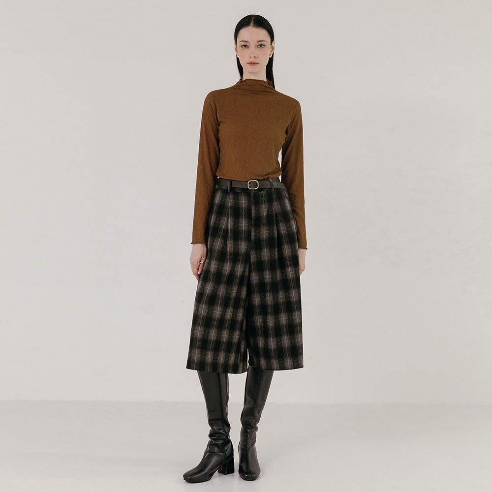 클래식 체크 8부 와이드 팬츠 - 상품 이미지