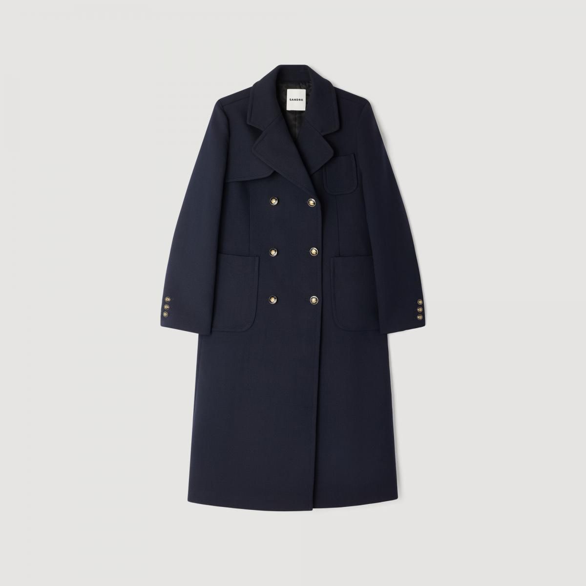 산드로 더블브레스트 롱 코트 여성 클래식 SFPOU00777_44 MARINE - 메인 이미지
