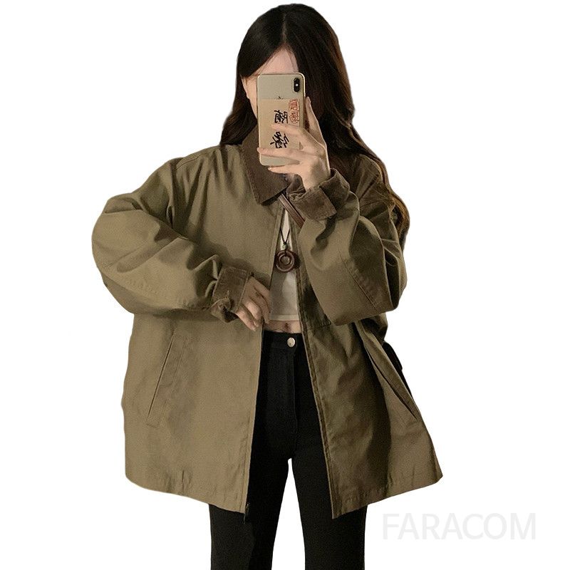 여성 빅사이즈 카라 오버핏 루즈핏 바람막이 자켓 점퍼 아우터 데일리 간절기 코디 봄 가을 - 상세 이미지 5