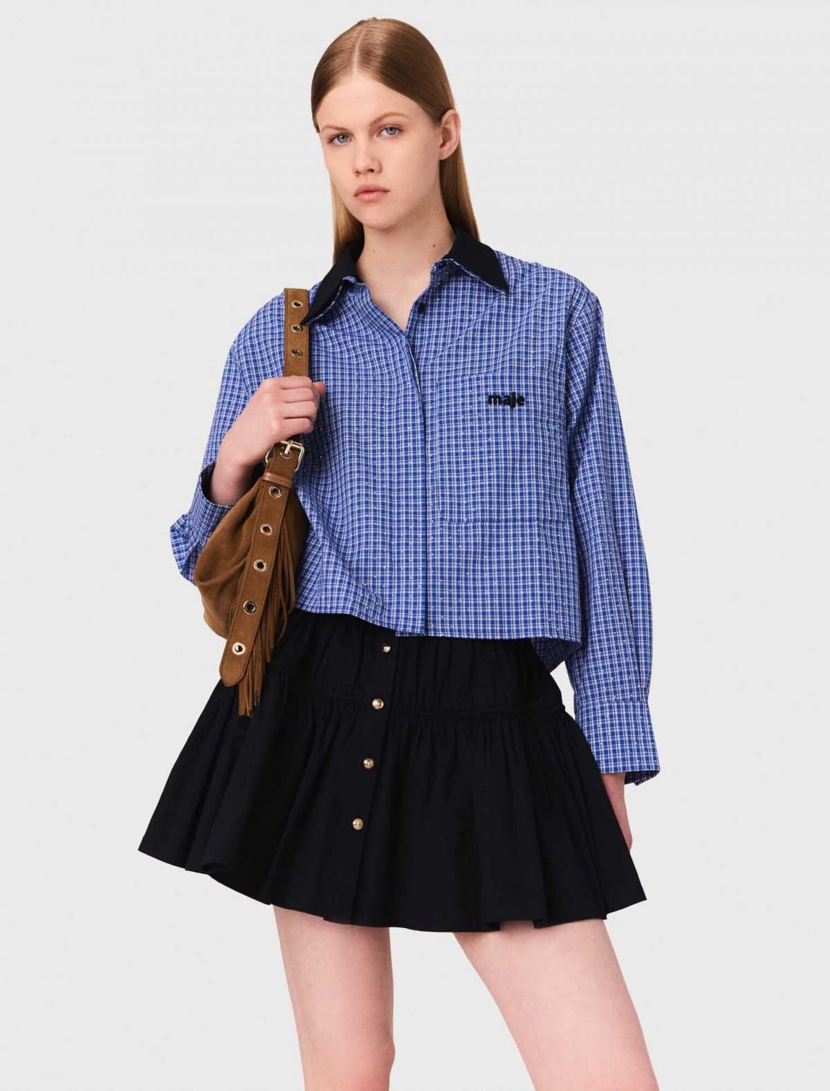 마쥬 탈부착 더블카라 스트라스 디테일 체크 크롭 셔츠 3661601967818 BLEUS CARREAUX STRASS PRINT - 상세 이미지 5