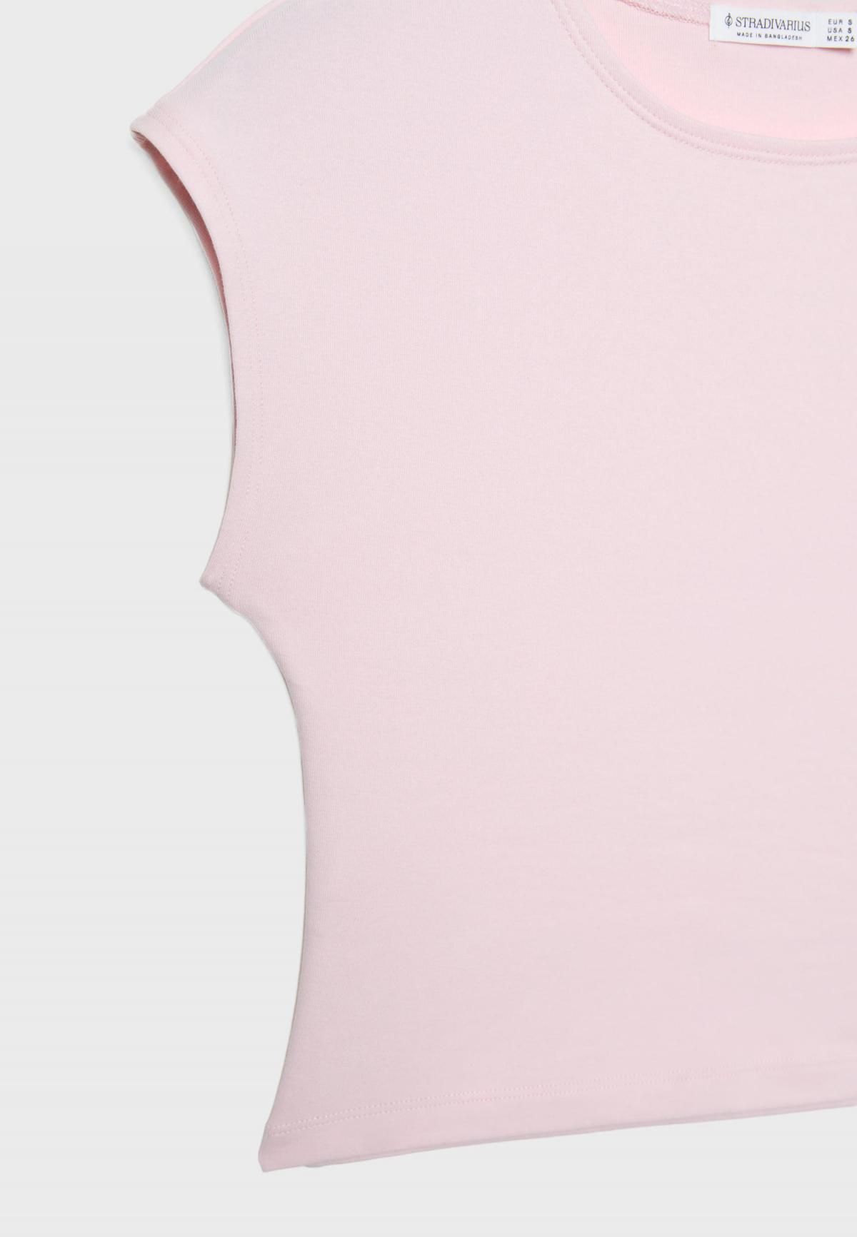 스트라디바리우스 베이직 크롭 라운드넥 캡소매 티셔츠 6505/569 PASTEL PINK - 상세 이미지 3
