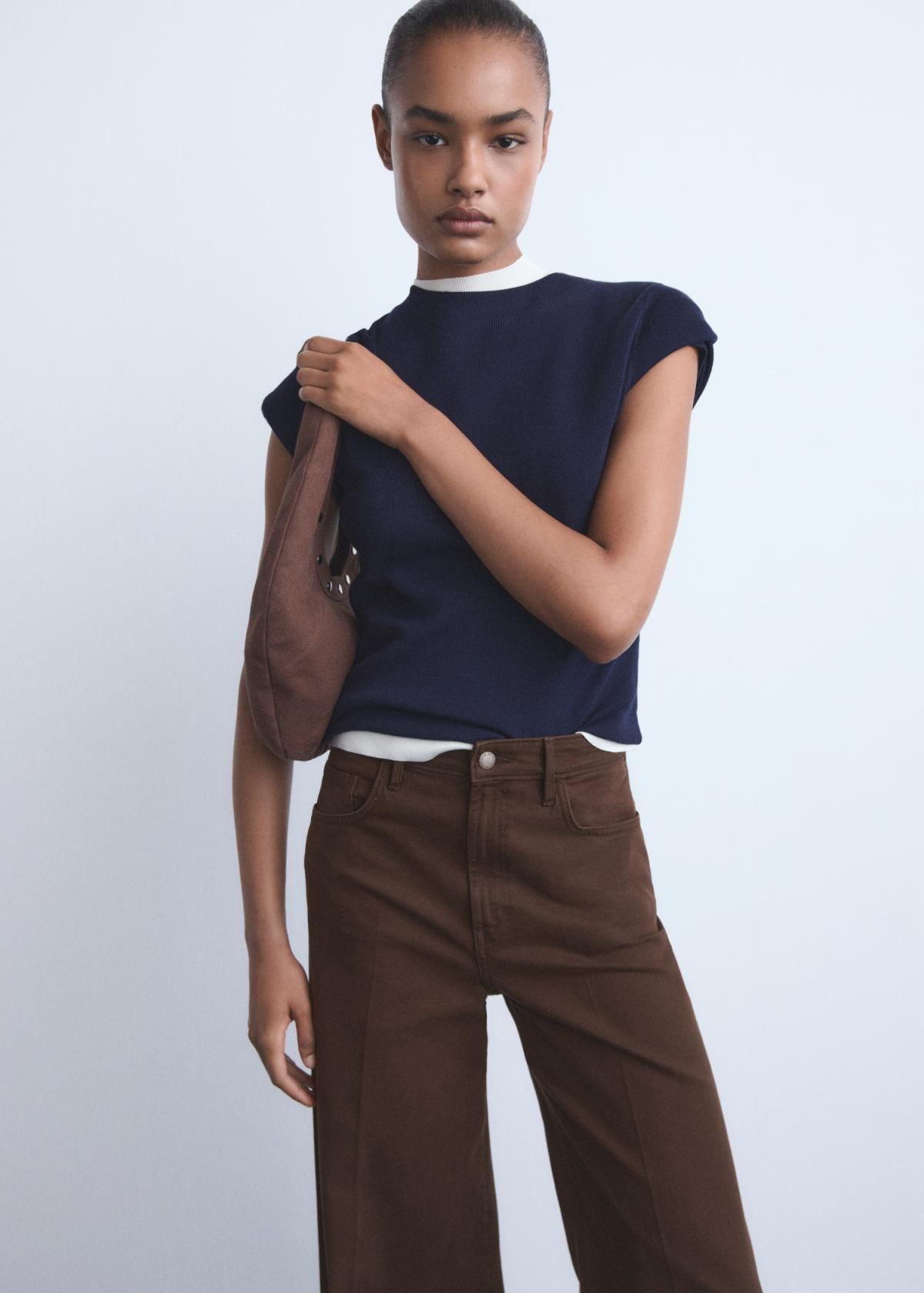 망고 트렌디 하이웨이스트 와이드핏 브라운 데님 팬츠 17024108 CHOCOLATE - 상세 이미지 4