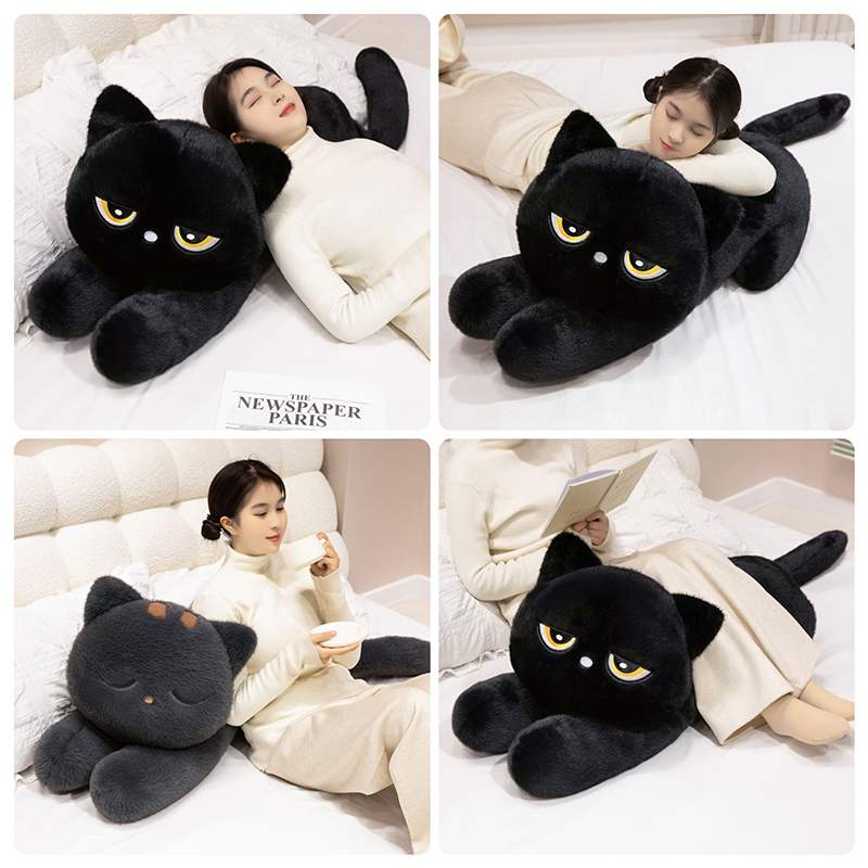 고양이 롱쿠션 안고자는 베개 임산부용 침대 소파 등받이 블랙캣 스몰 60cm - 상세 이미지 4