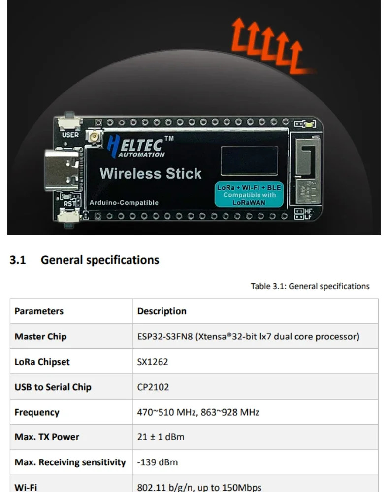 ESP32 무선 스틱 개발보드 SX1262 LoRaWAN BLE
