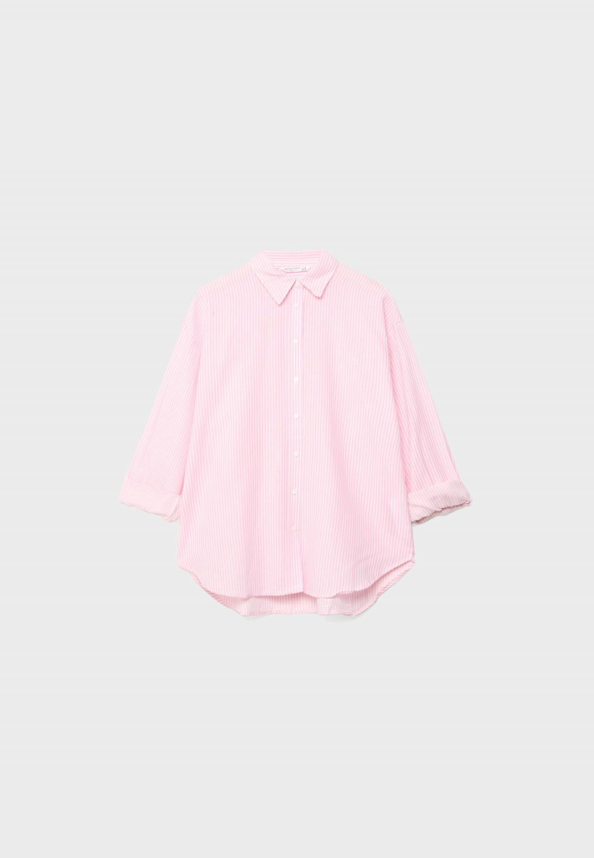 스트라디바리우스 페일핑크 린넨 블렌드 루즈핏 긴팔 셔츠 2027/022 BUBBLEGUM PINK - 메인 이미지