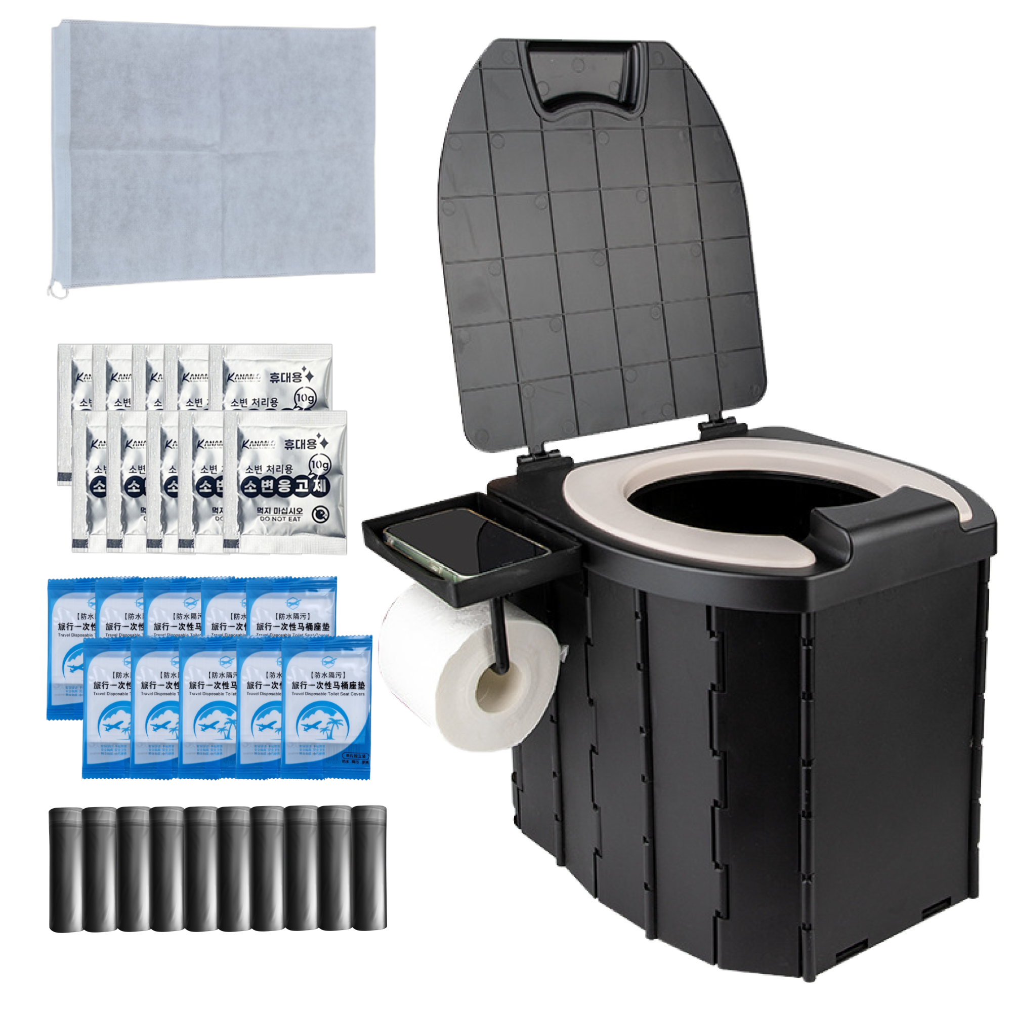 무지스 쿠션시트 휴지걸이 접이식 캠핑 변기 2.0 휴대용 이동식 캠핑용 간이 화장실 변기