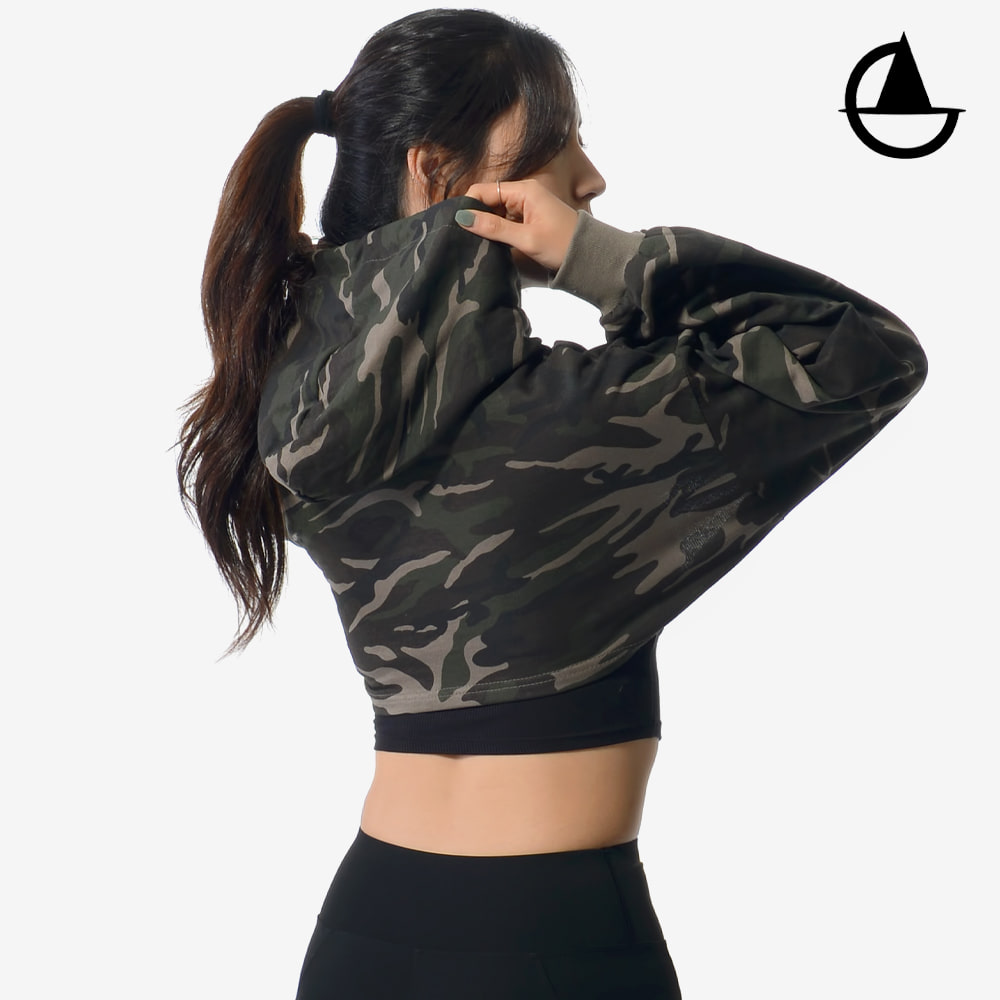 그리니치 스포티한 카모플라쥬 후드 볼레로 맨투맨 레이어드티 요가복 - 상세 이미지 3