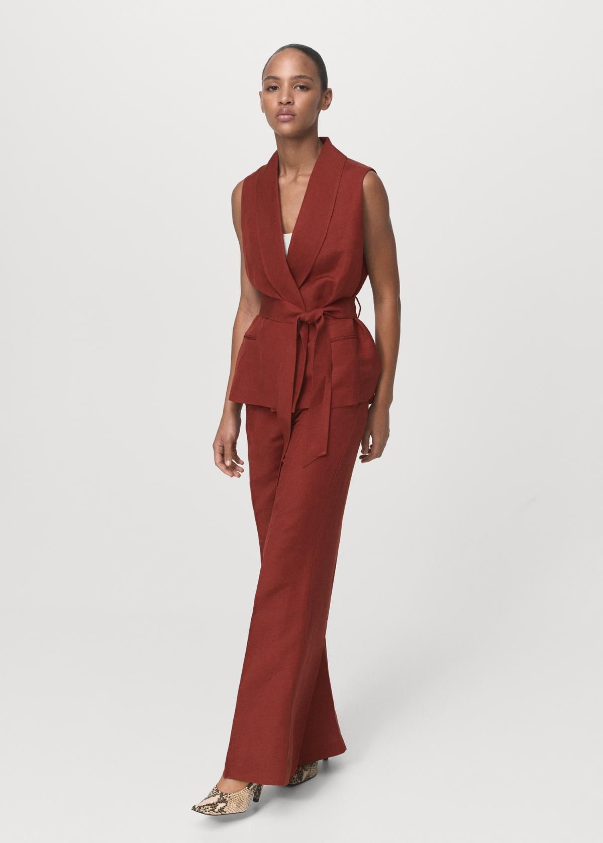 망고 테크니컬 린넨믹스 하이웨이스트 스트레이트 팬츠 17016736 COBRE - 상세 이미지 2