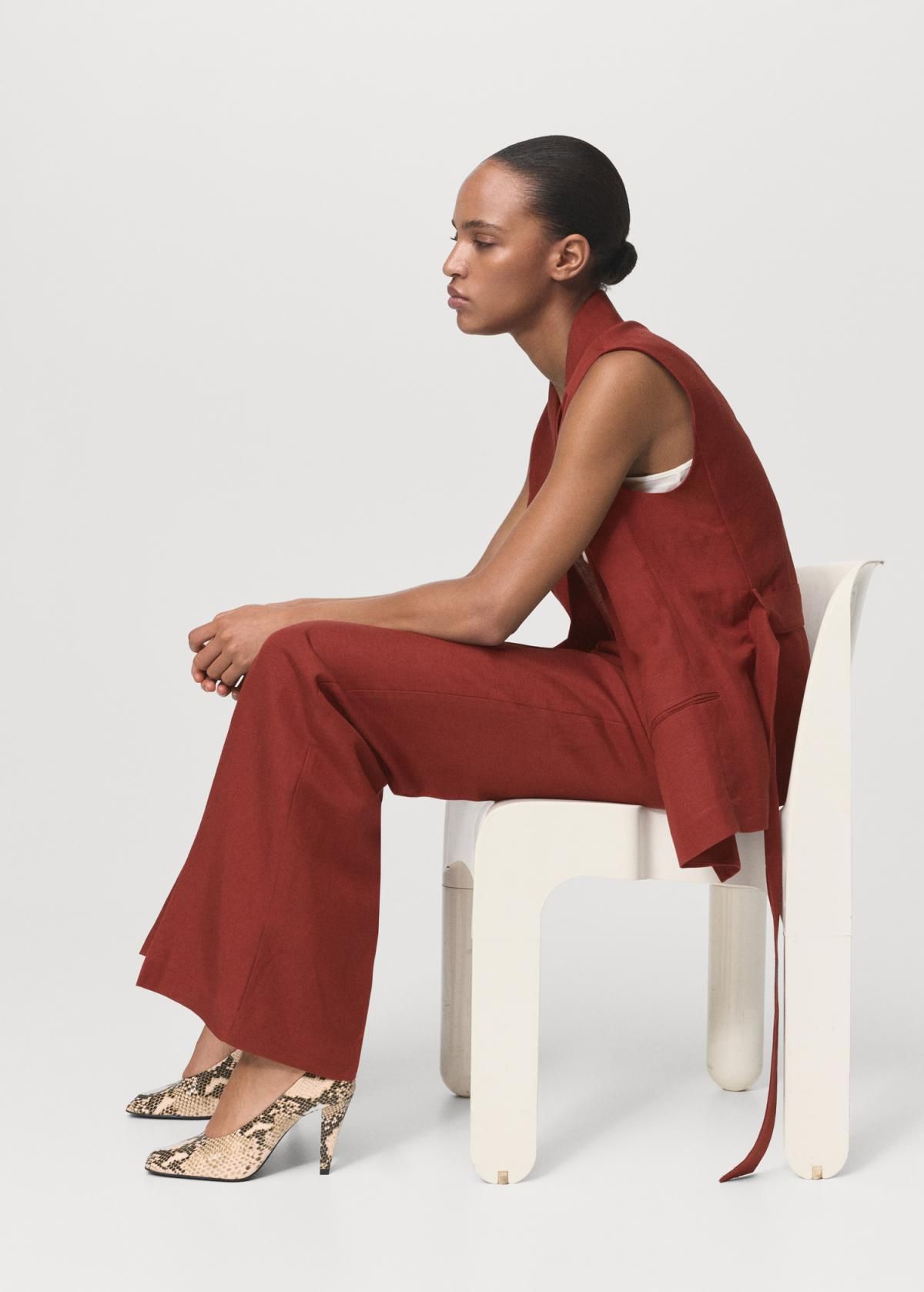 망고 테크니컬 린넨믹스 하이웨이스트 스트레이트 팬츠 17016736 COBRE - 상세 이미지 5