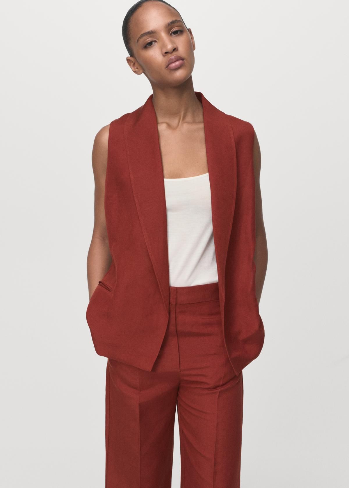 망고 테크니컬 린넨믹스 하이웨이스트 스트레이트 팬츠 17016736 COBRE - 상세 이미지 4