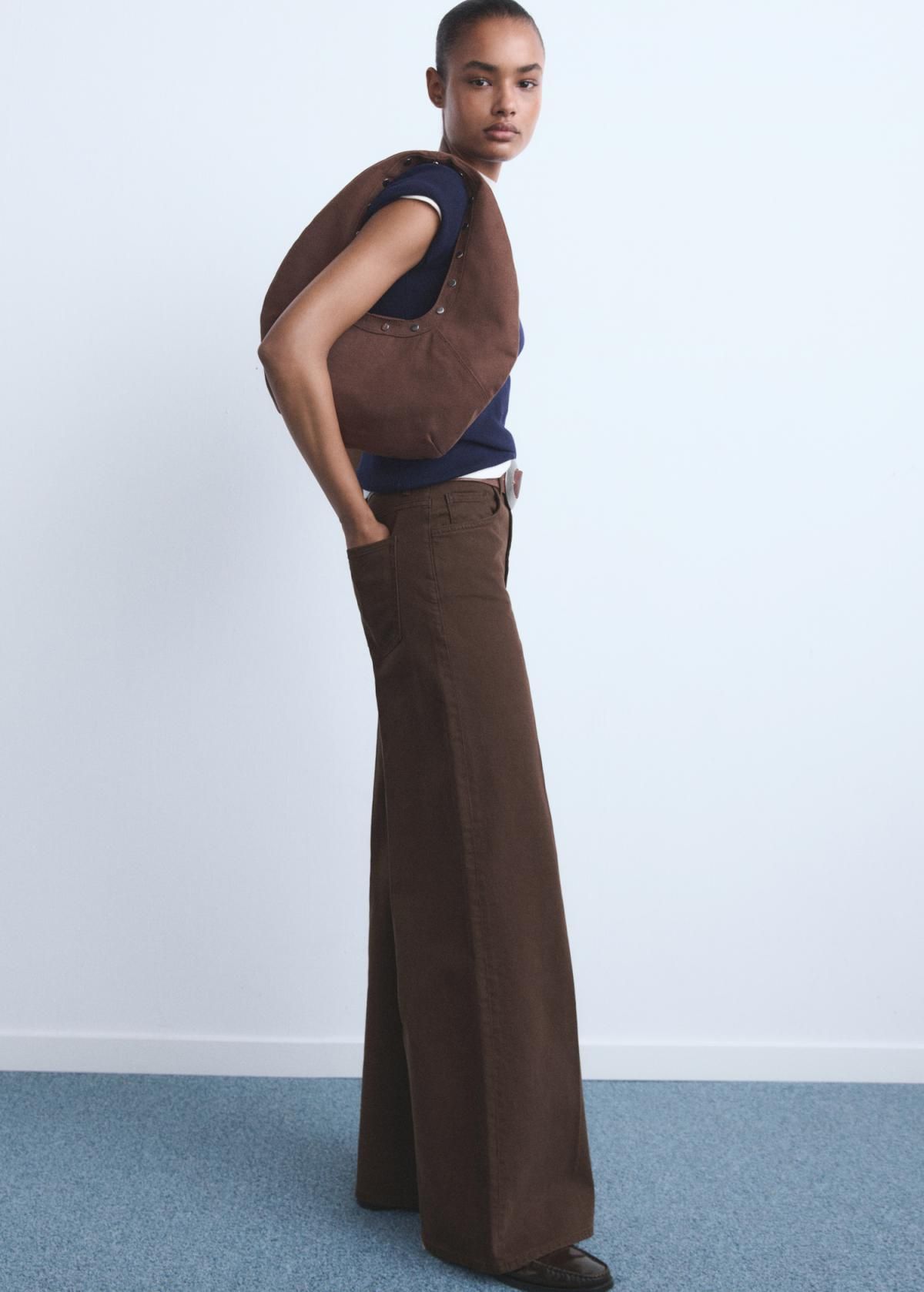 망고 트렌디 하이웨이스트 와이드핏 브라운 데님 팬츠 17024108 CHOCOLATE - 상세 이미지 5